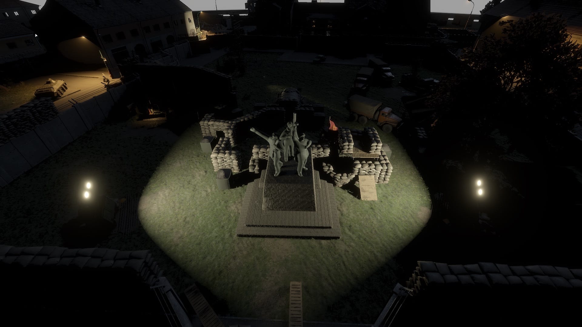 Fortified base at night